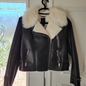 Black Faux Moto Jacket with faux fur